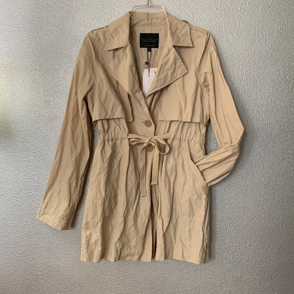 SANCTUARY Jules Trench Coat Notched collar pockets drawstring waist women’s sz S